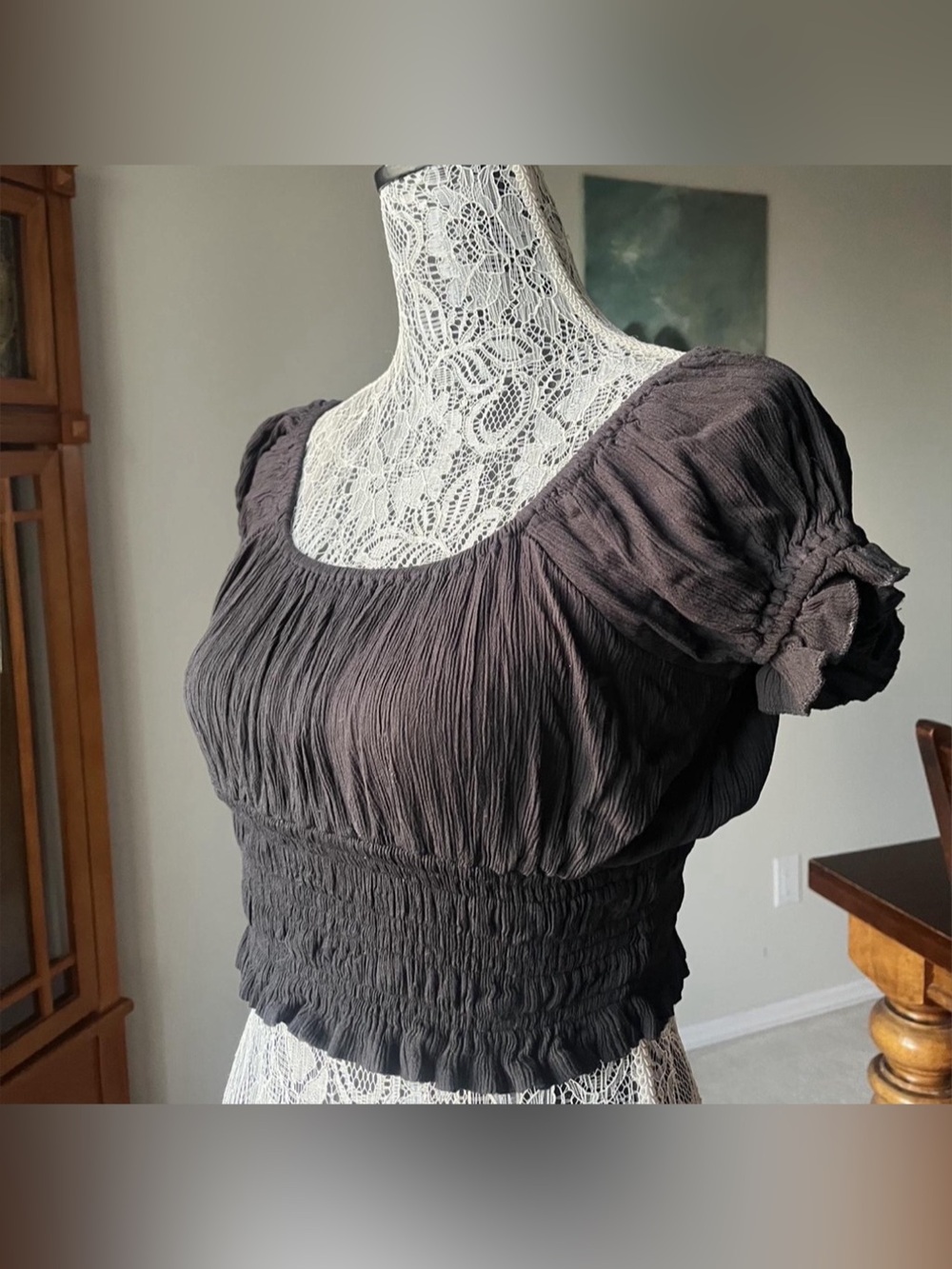 Black Puff Sleeve Crop Top